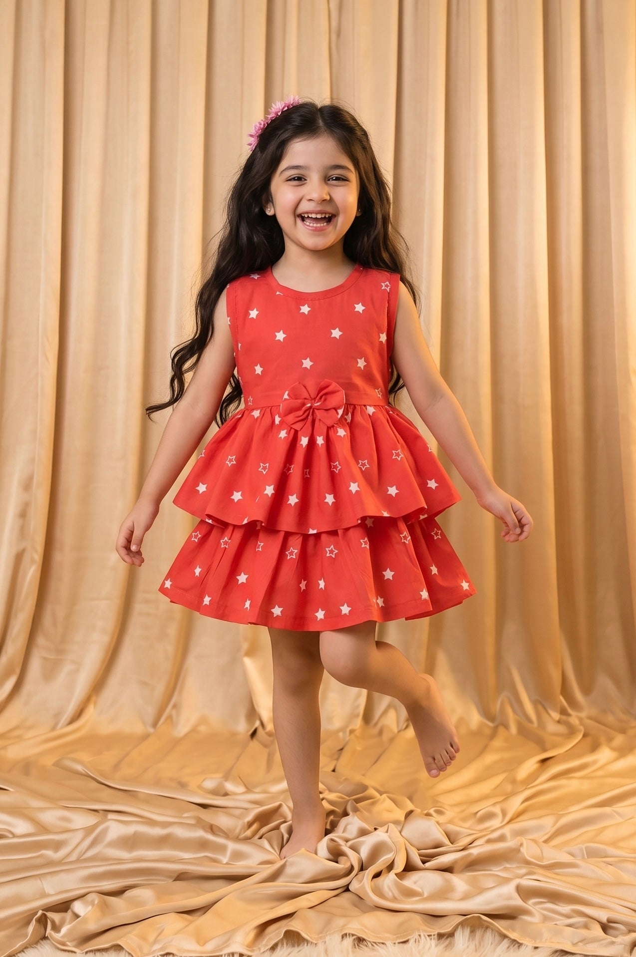 Red Stars Cotton Frock (M044)