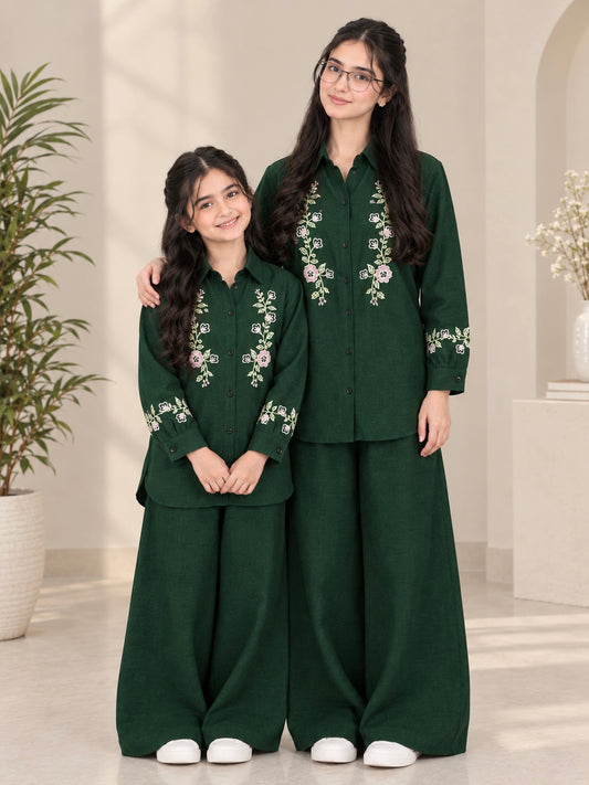 Royal Green Embroidered Khaddar Co-Ord Set (Minor Defect)