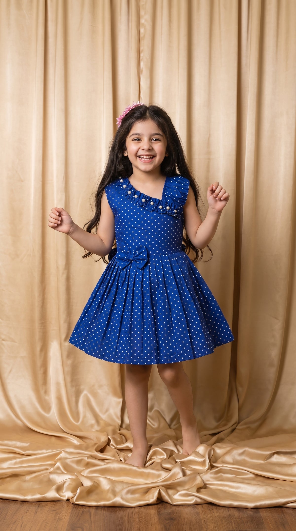 Blue Polka Dot Cotton Frock (M075)