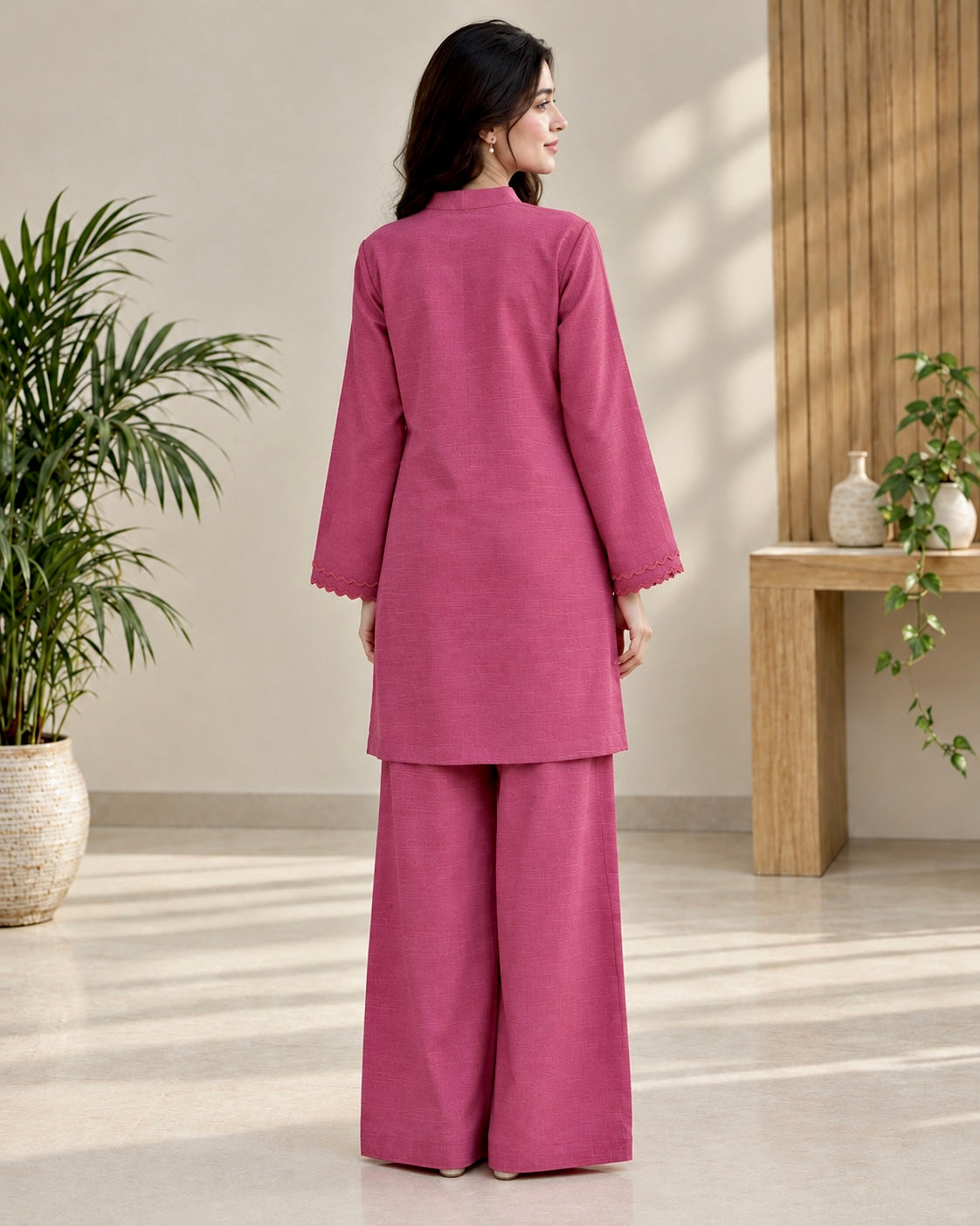 Tea Pink Embroidered Khaddar Co-Ord Set