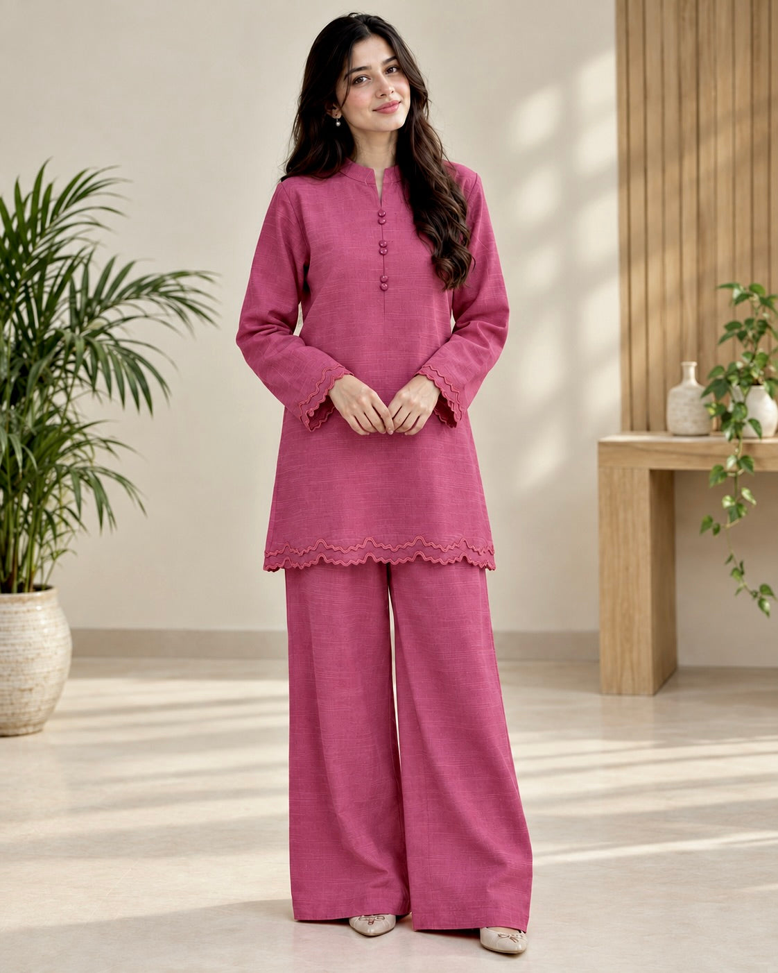 Tea Pink Embroidered Khaddar Co-Ord Set