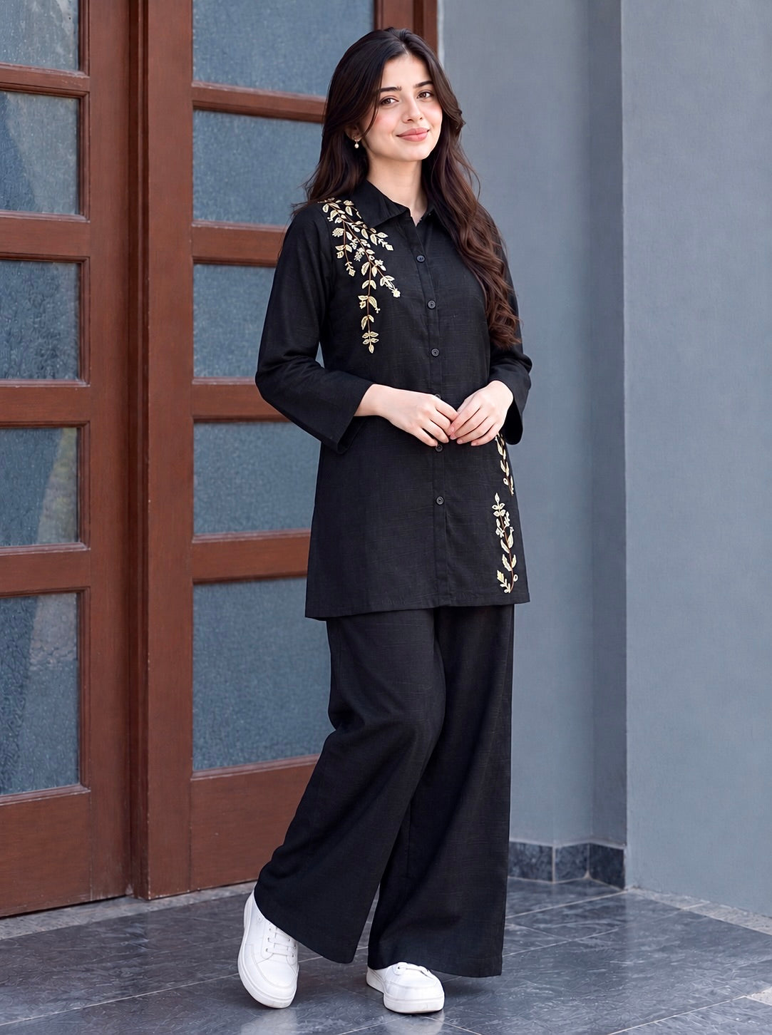 Midnight Black Embroidered Khaddar Co-Ord Set