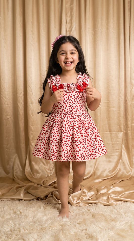 Red Polka Dots Cotton Frock (M016)