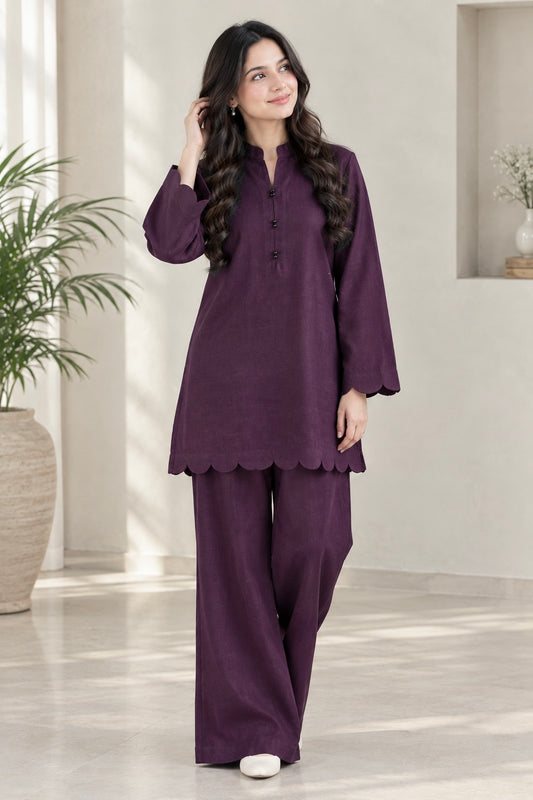 Deep Purple Khaddar Co-Ord Set (Minor Defect)