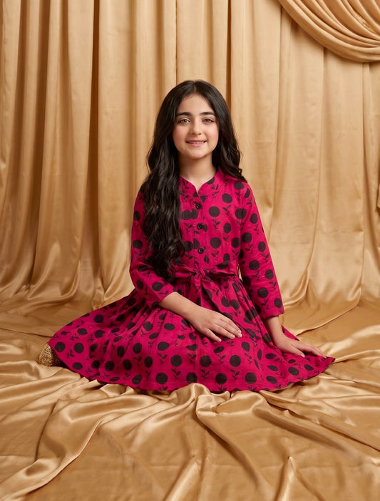 Royal Pink Khaddar Frock (M085)