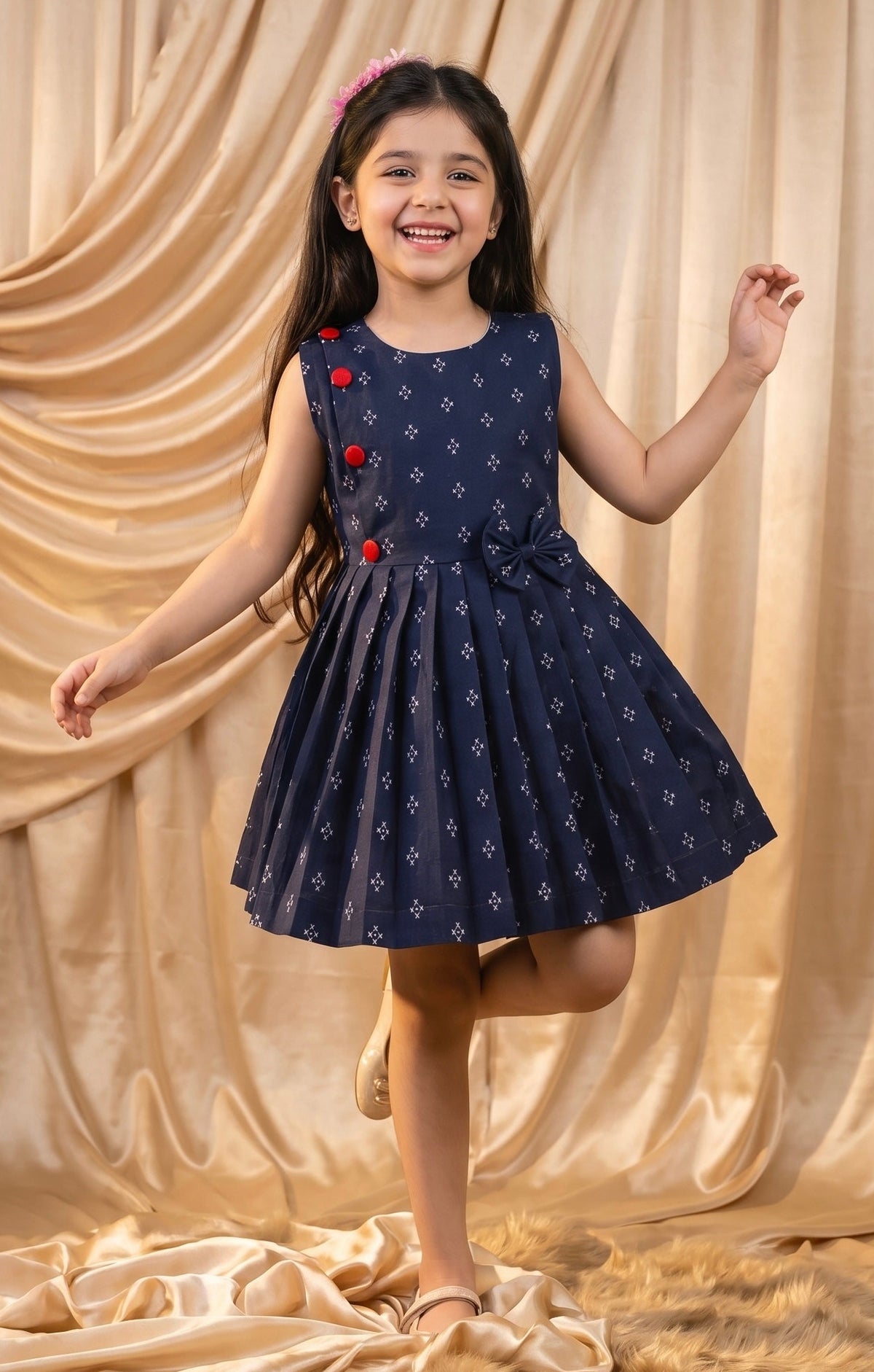 Navy Blue Cotton Frock (M079)