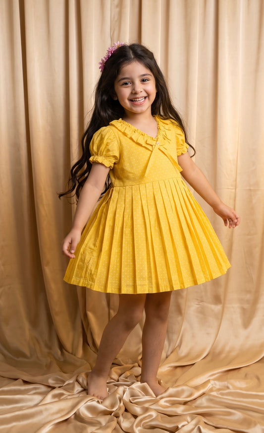 Yellow Polka Dot Cotton Frock (M078)