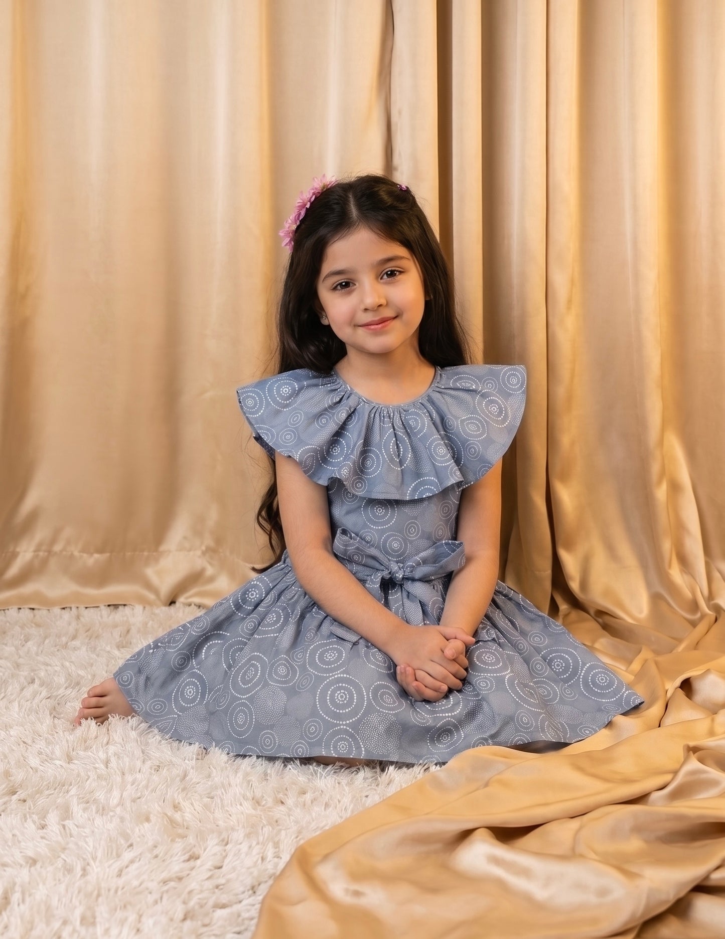 Light Grey Circular Cotton Frock (M068)