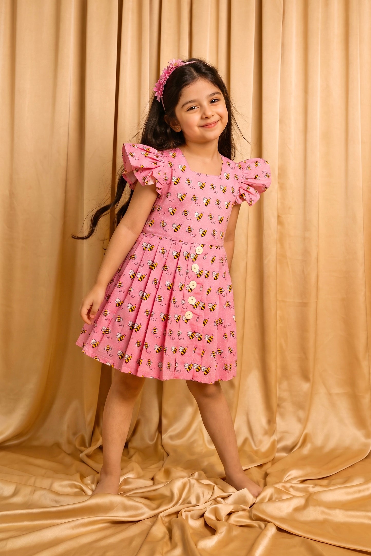 Pink Honeybee Cotton Frock (M066)