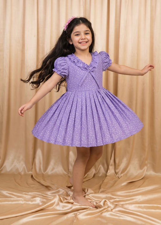 Purple Polka Dot Cotton Frock (Minor Defect)