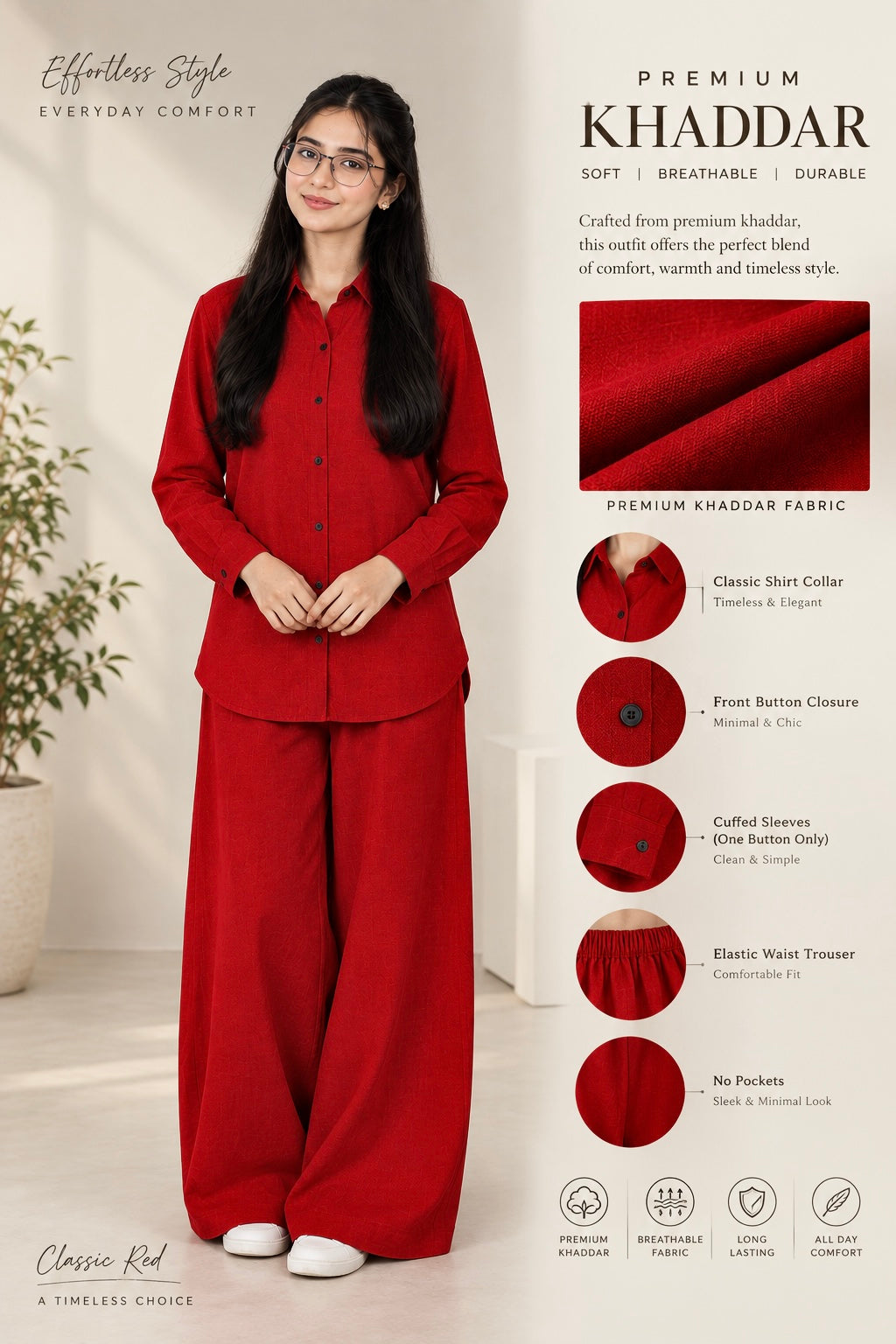 Royal Red Khaddar Co-Ord Set