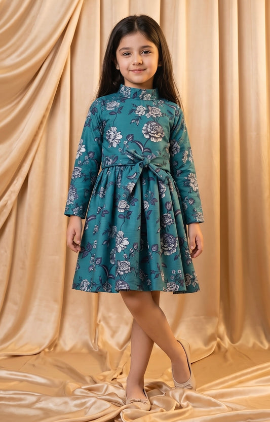 Teal Green Khaddar Frock (M094)