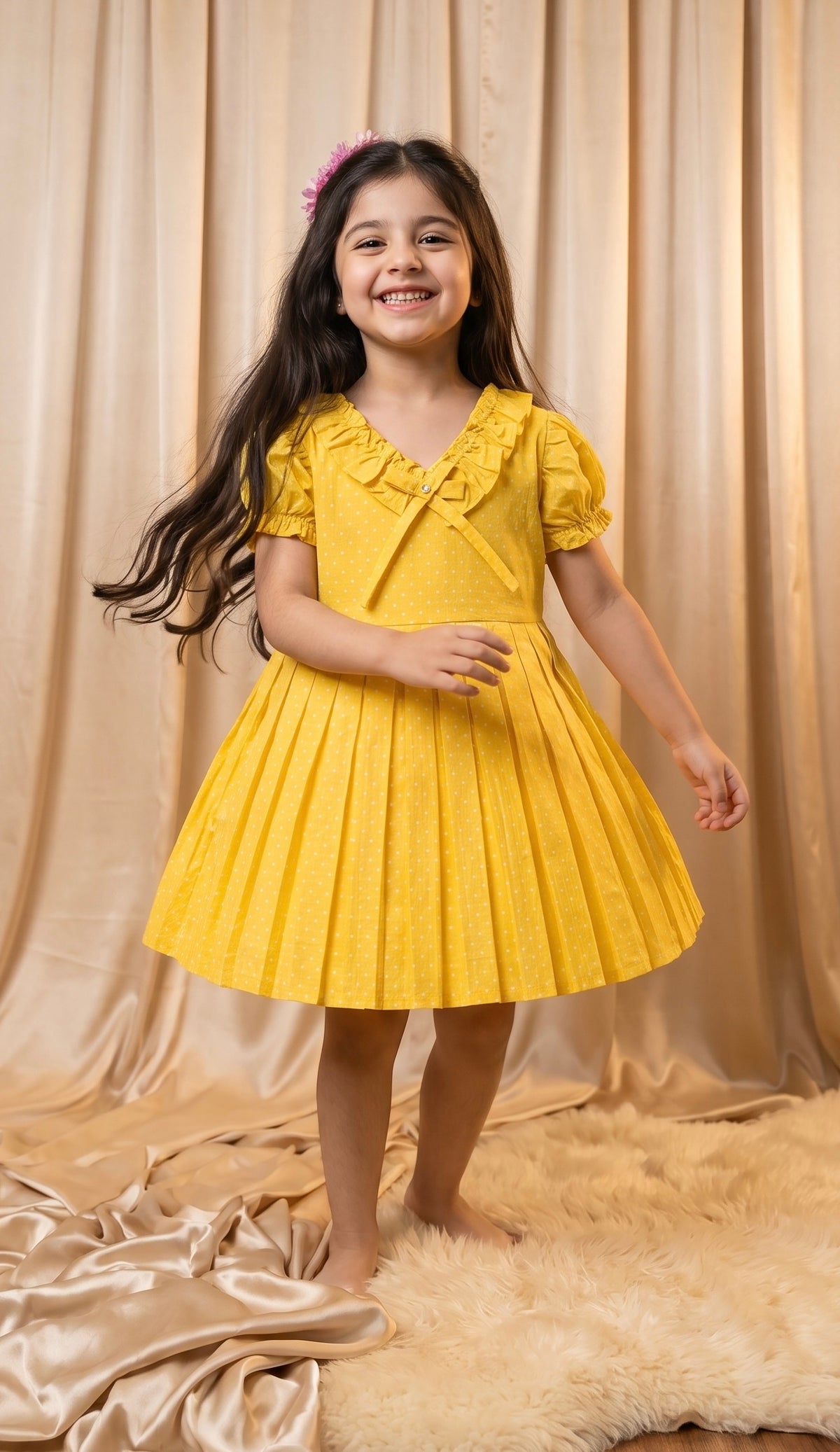 Yellow Polka Dot Cotton Frock (M078)
