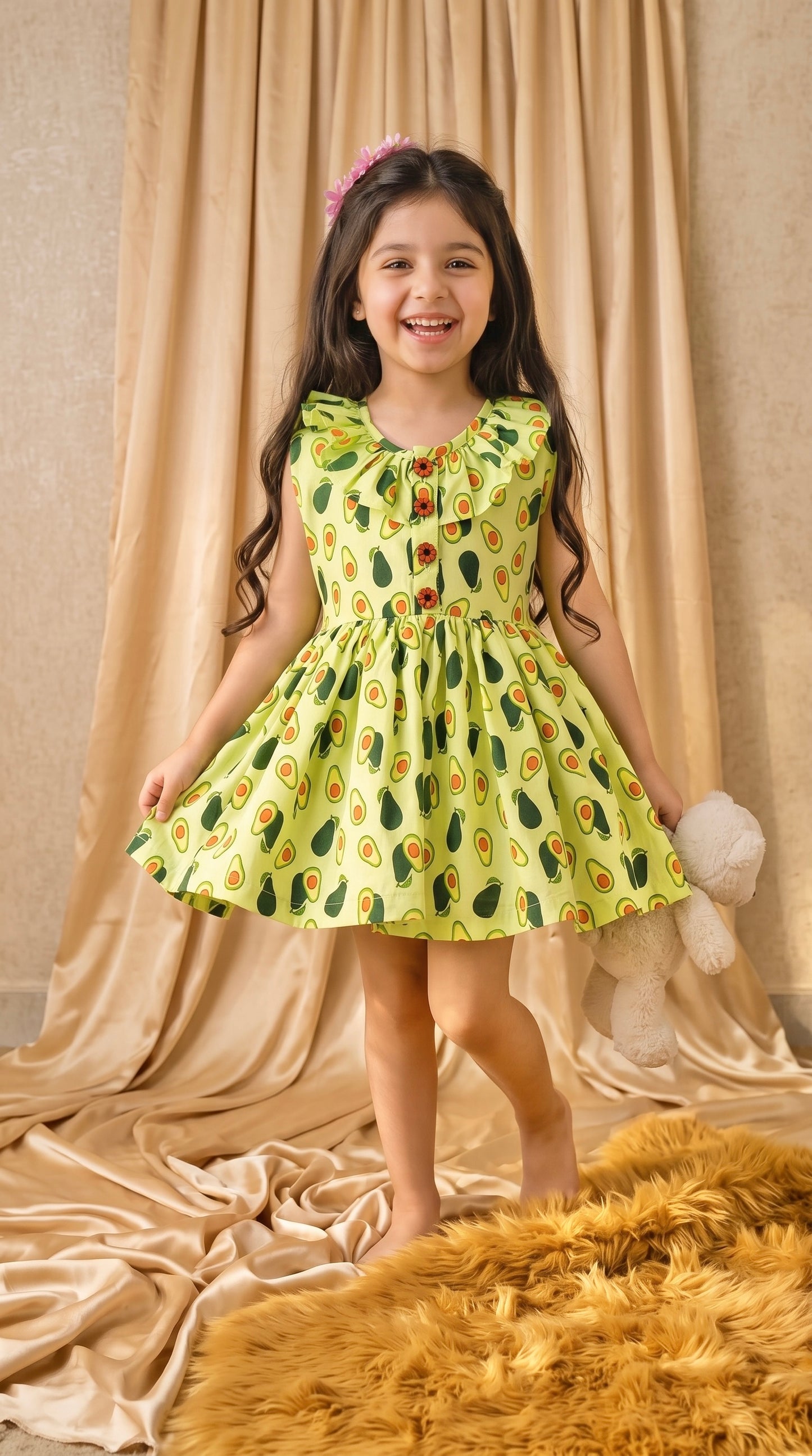 Lime Green Avocado Cotton Frock (M048)