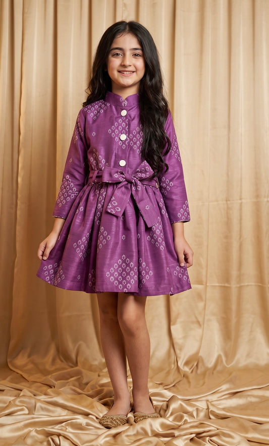 Purple Floral Khaddar Frock (M087)