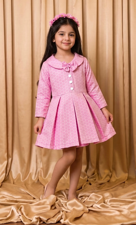 Pink Honeycomb Cotton Frock (M074)