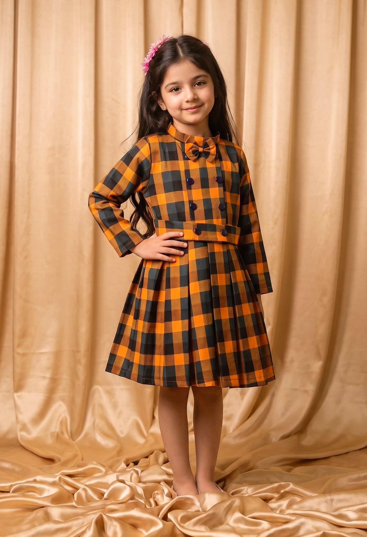 Mustard & Charcoal Winter Cotton Frock (M099)
