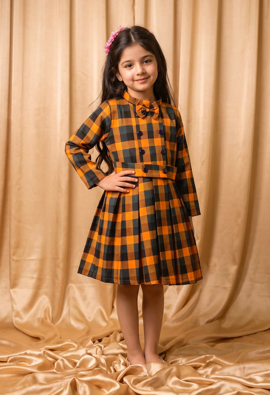Mustard & Charcoal Winter Cotton Frock (M099)