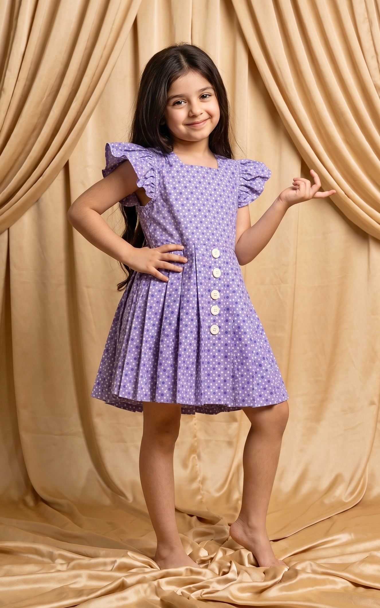 Purple Polka Dot Cotton Frock (M069)