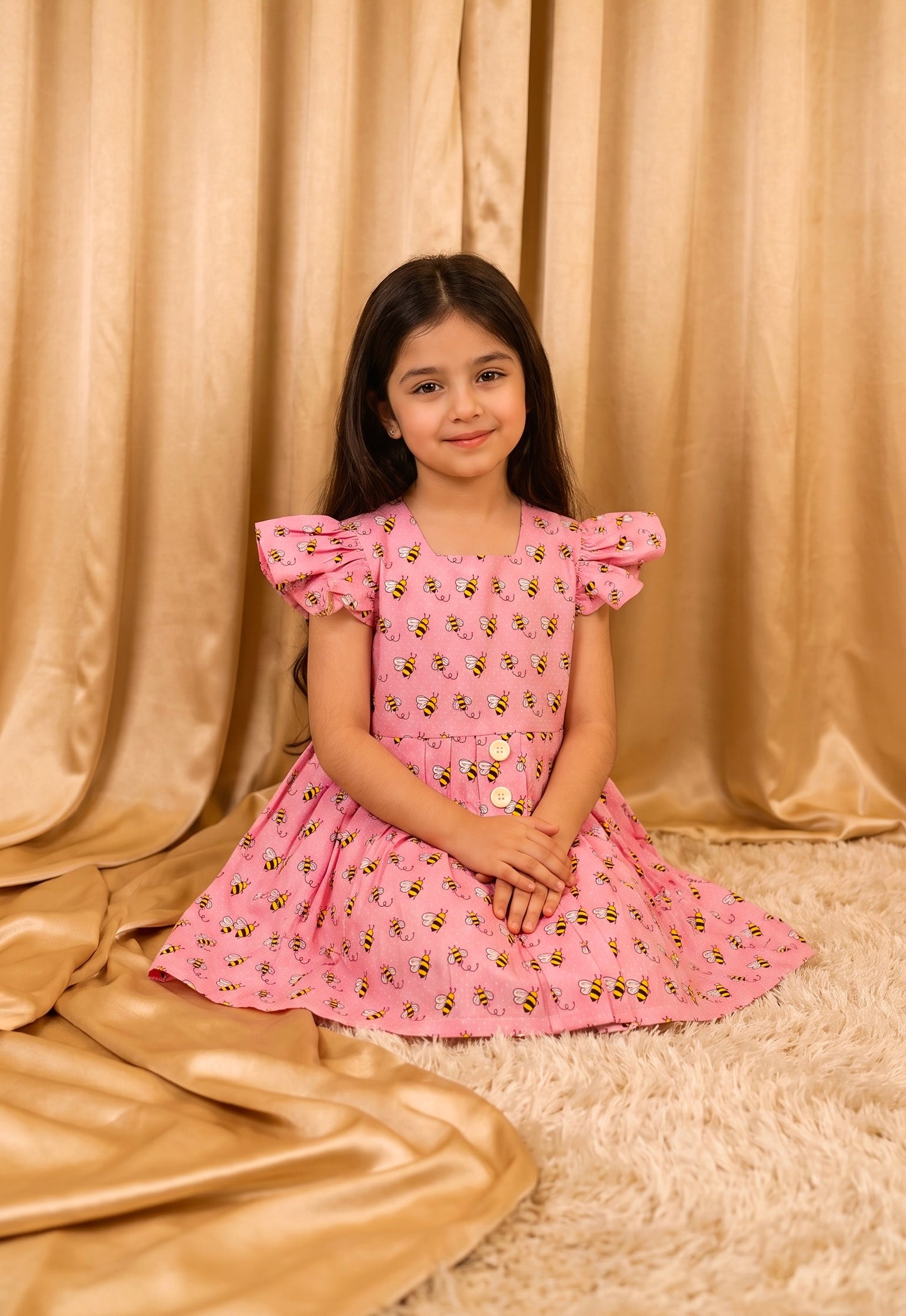 Pink Honeybee Cotton Frock (M066)