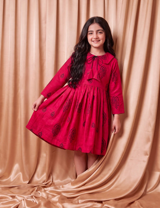 Shocking Pink Khaddar Frock (Minor Defect)