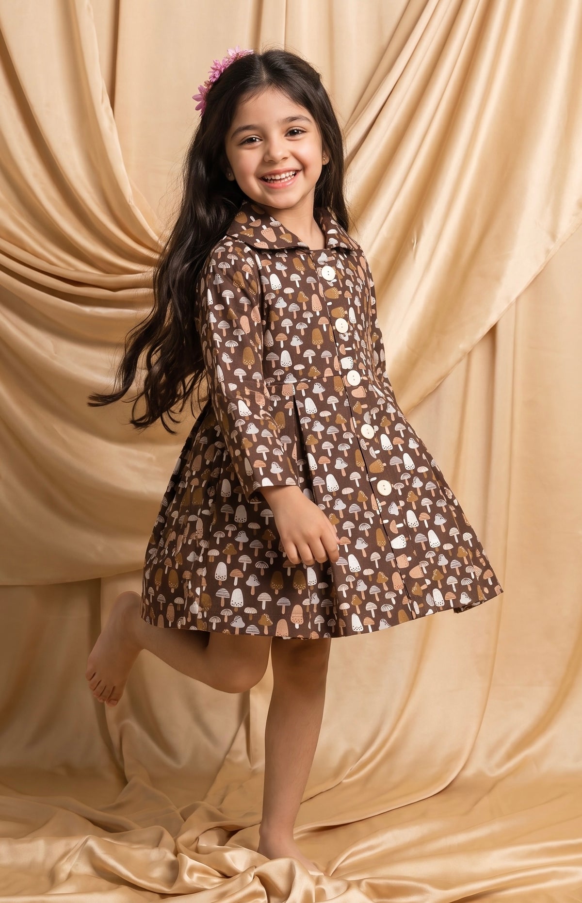 Brown Mushroom Winter Cotton Frock (M098)