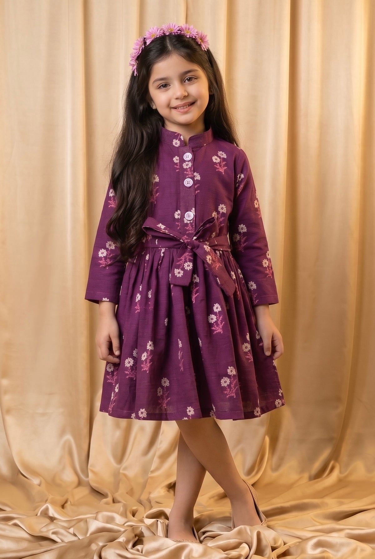 Purple Floral Khaddar Frock (M096)