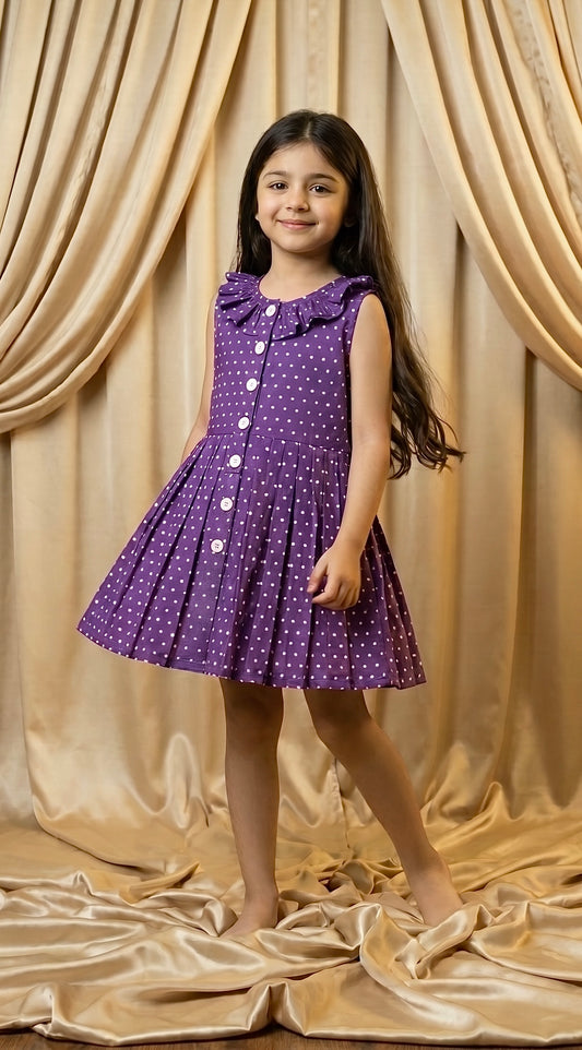 Purple Polka Dot Cotton Frock (M077)