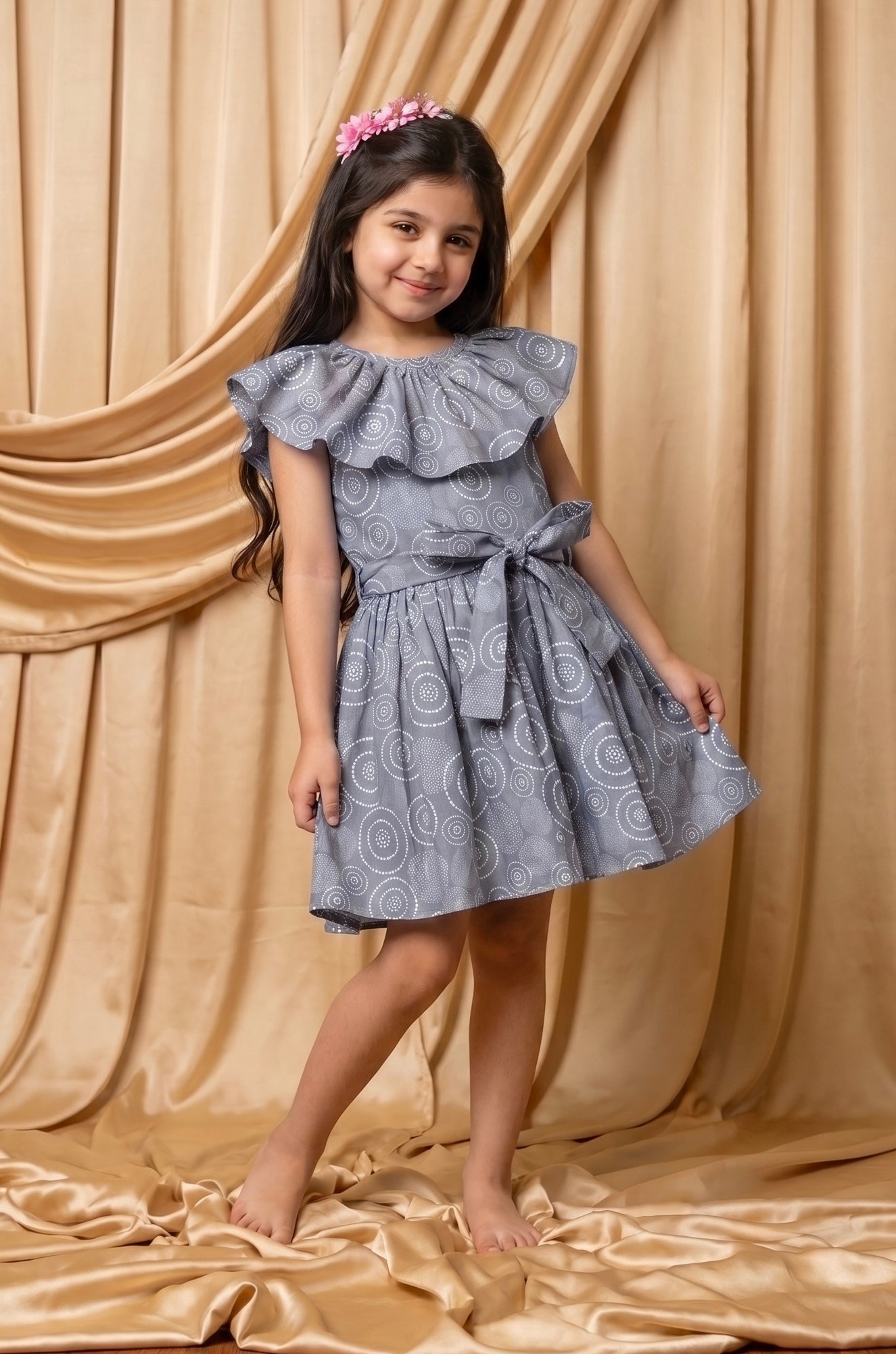 Light Grey Circular Cotton Frock (M068)