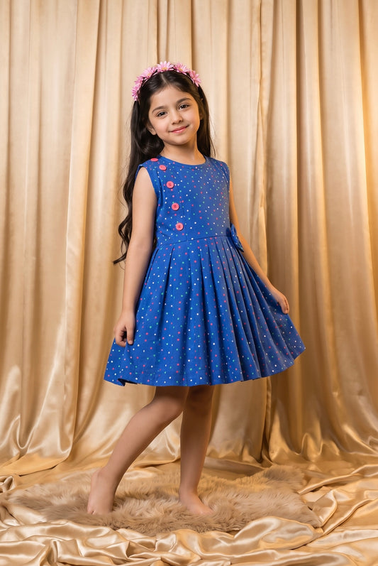 Blue Multi Polka Dot Cotton Frock (M072)