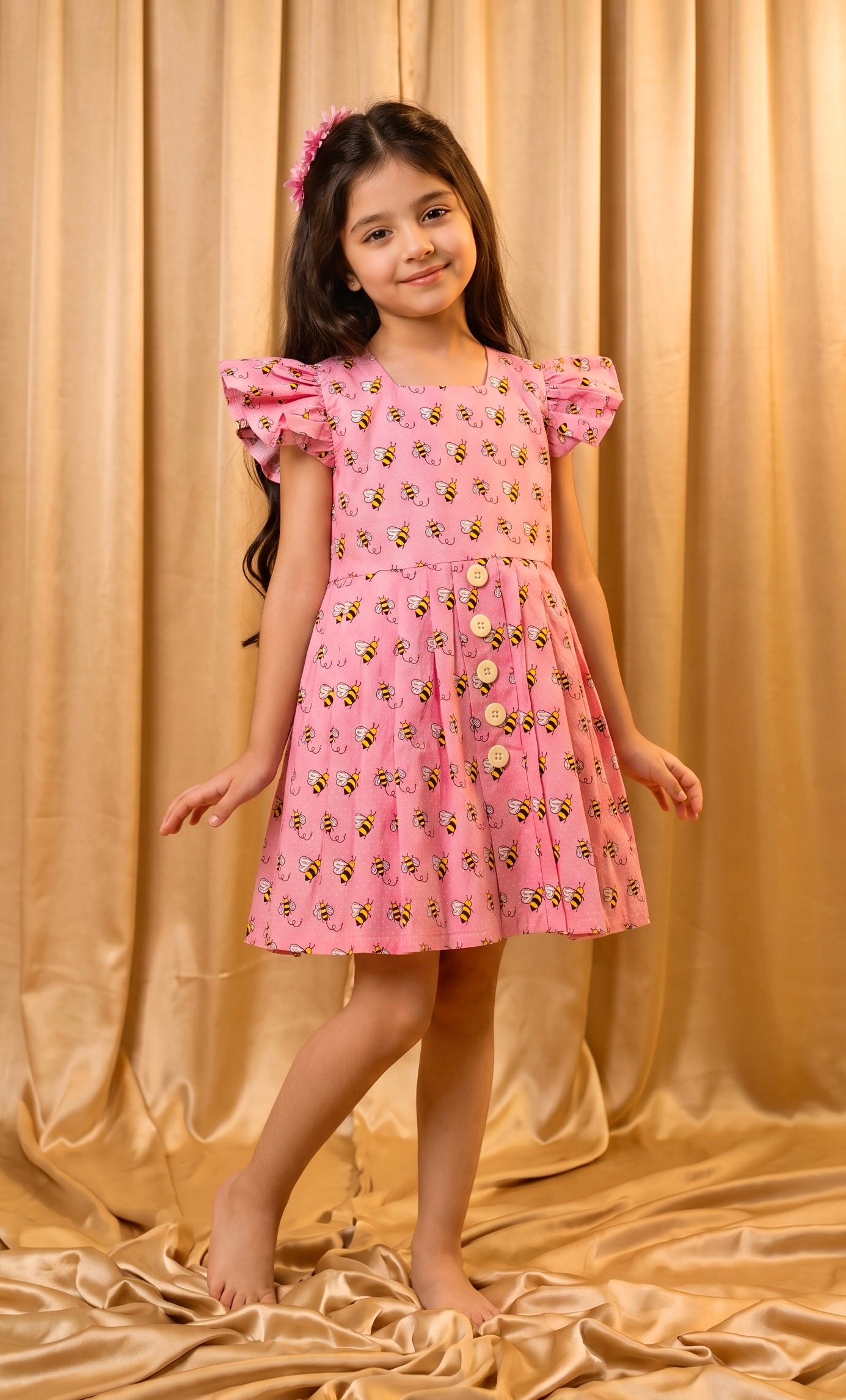 Pink Honeybee Cotton Frock (M066)
