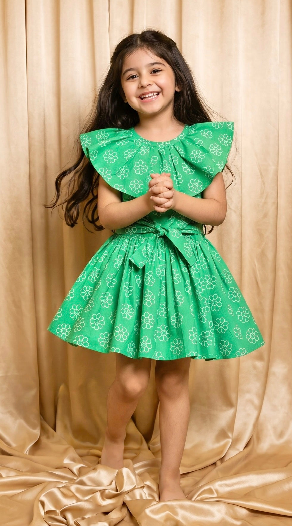 Green Floral Cotton Frock (M065)