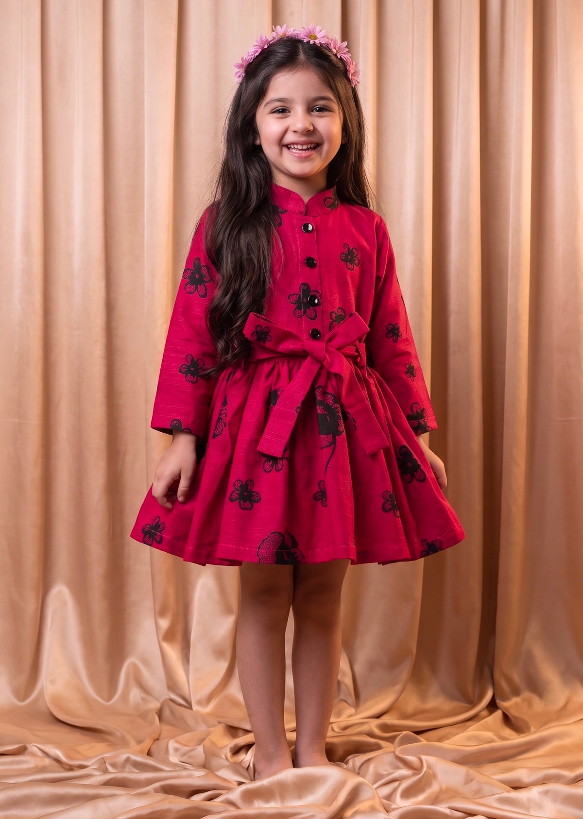 Pink Floral Khaddar Frock (M097)