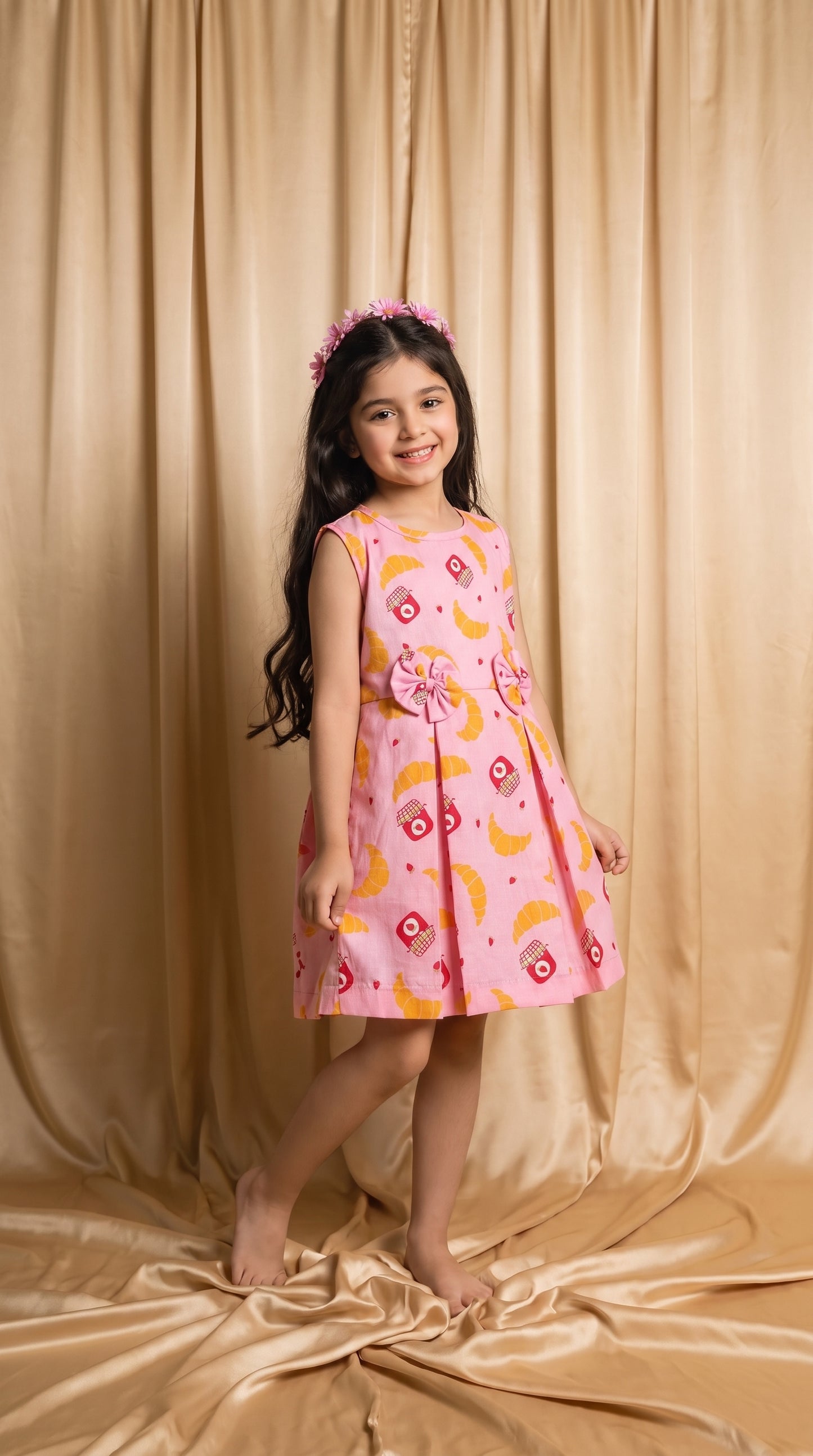 Pink Croissant Cotton Frock (M058)