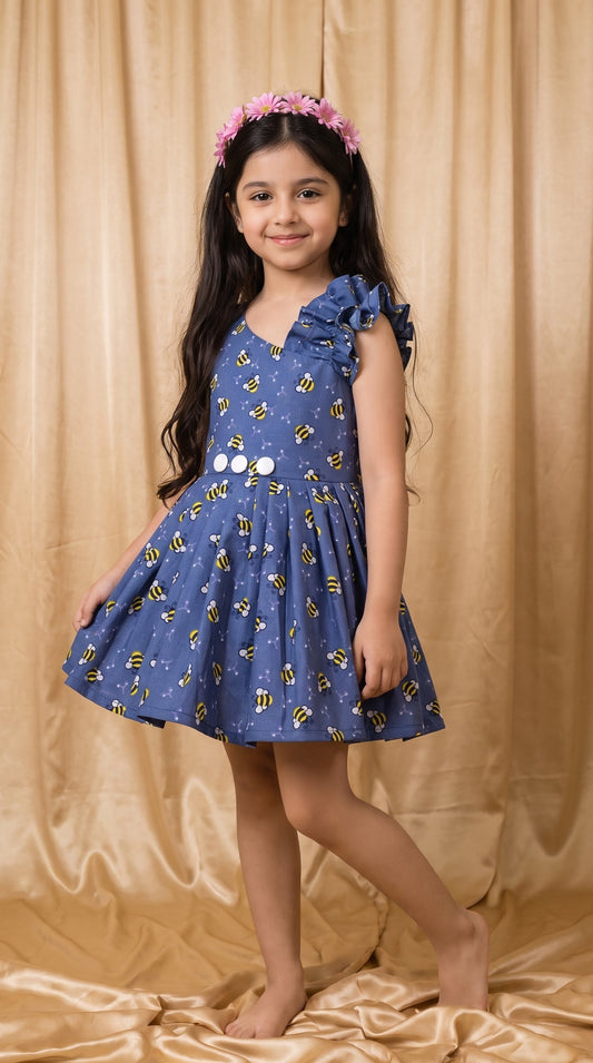 Blue Honeybee Cotton Frock (M071)
