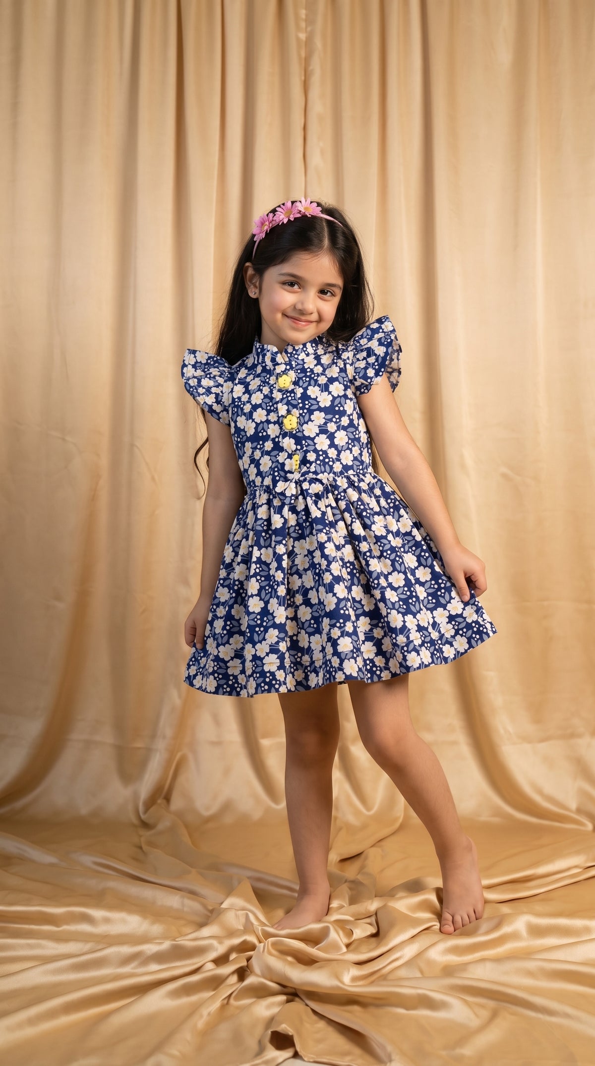 Blue Floral Cotton Frock (M073)