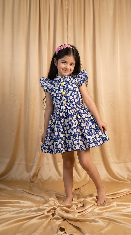 Blue Floral Cotton Frock (M073)