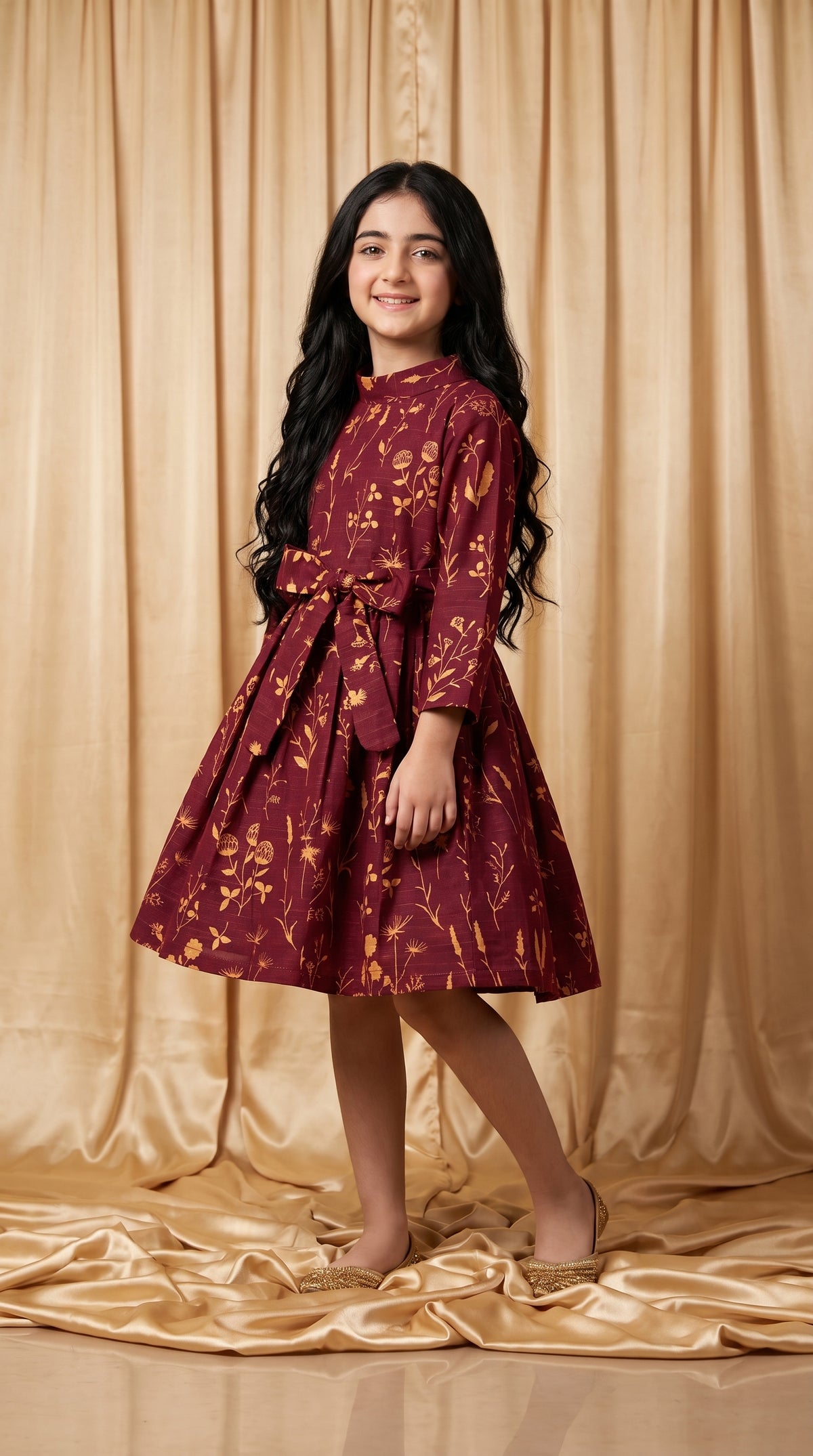 Maroon Floral Khaddar Frock (M083)