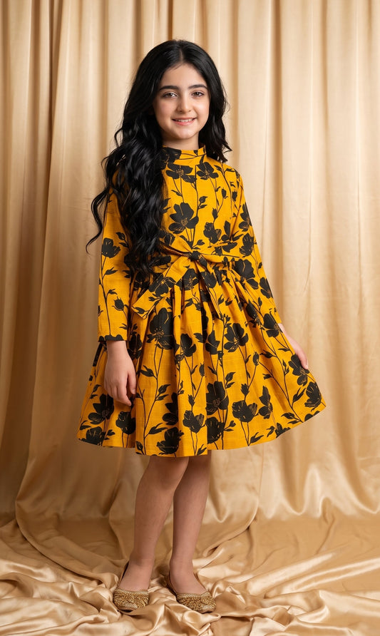 Mustard Yellow Khaddar Frock (M086)
