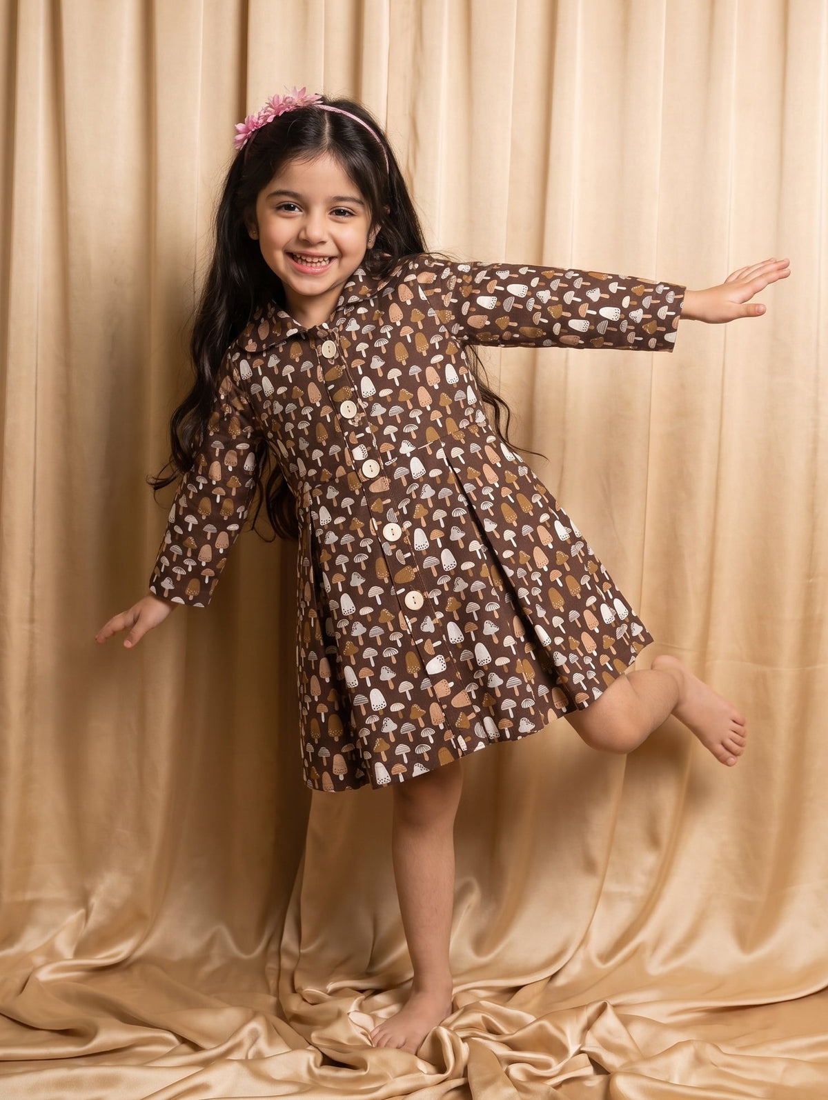 Brown Mushroom Winter Cotton Frock (M098)