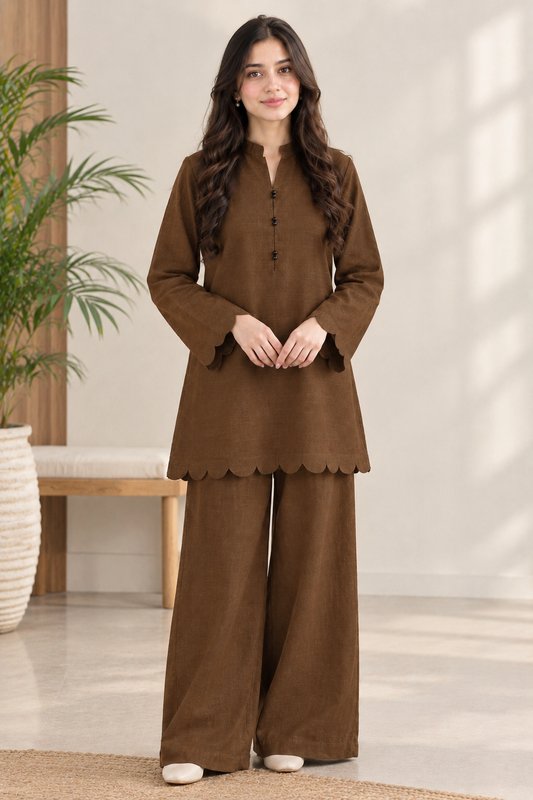 Deep Brown Khaddar Co-Ord Set (Minor Defect)