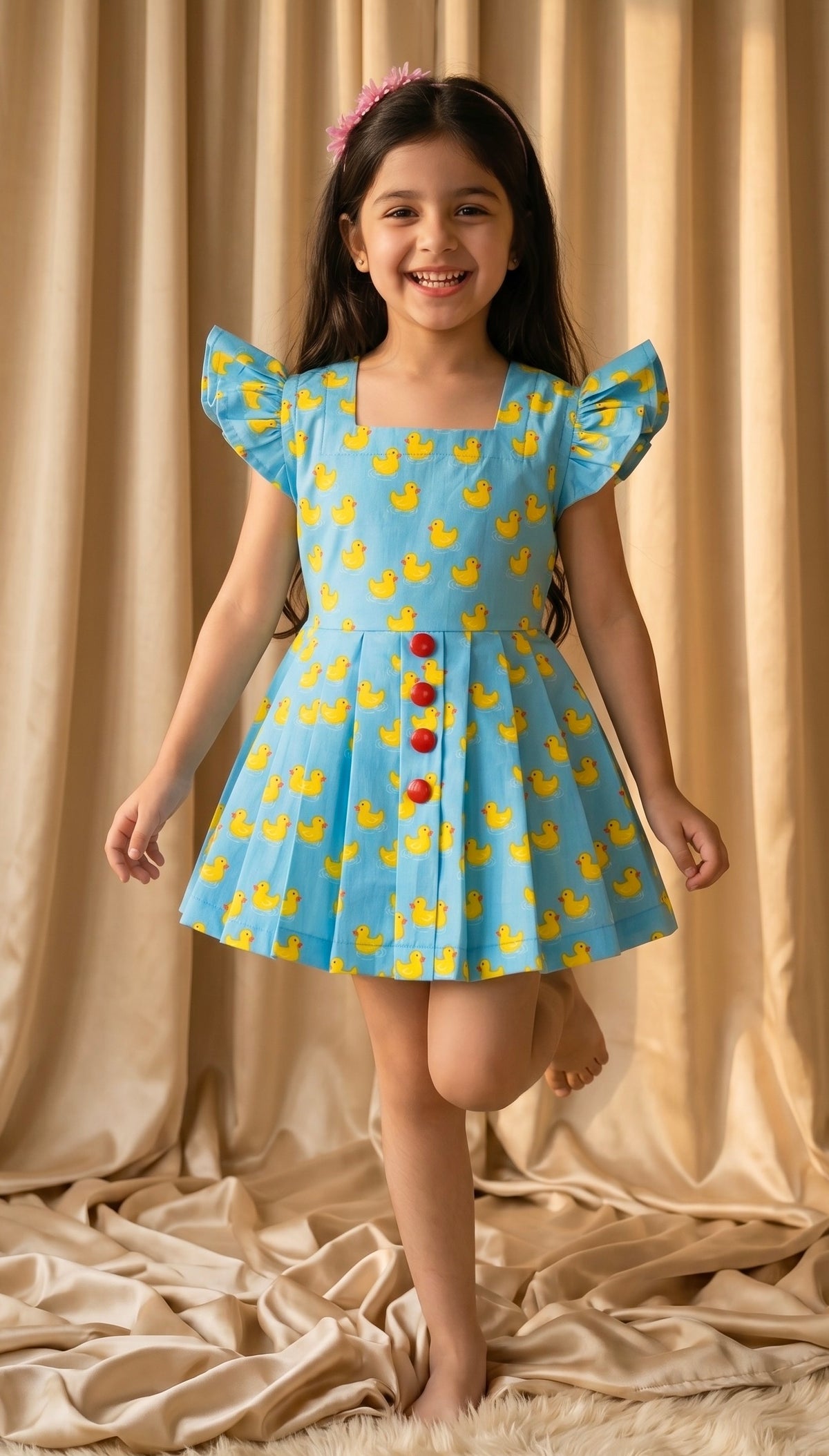 Skyblue Ducky Cotton Frock (M008)